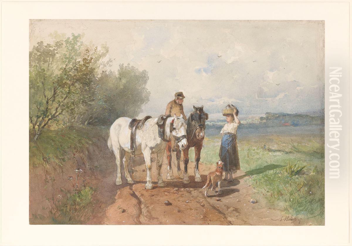 Praatje op een landweg Oil Painting by Anton Mauve