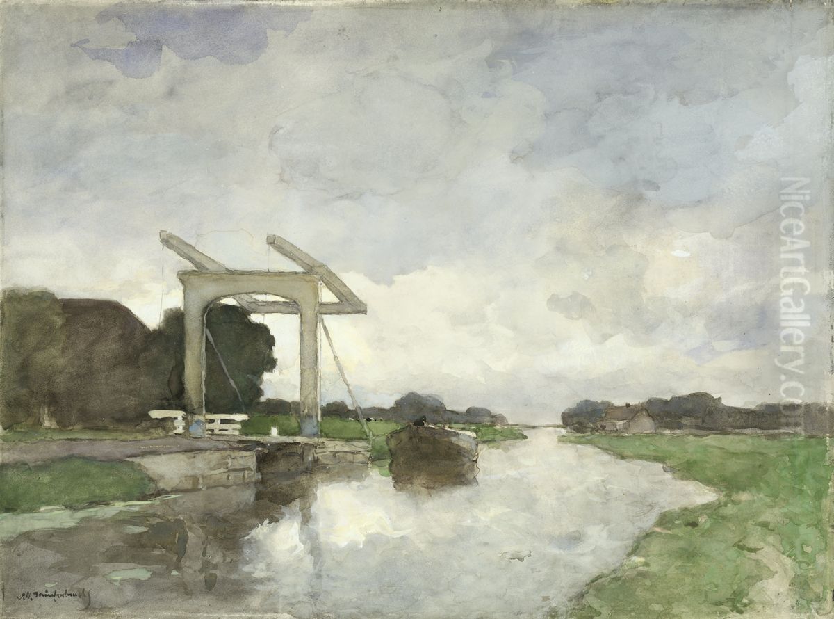 Ophaalbrug bij Noorden Oil Painting by Johan Hendrik Weissenbruch