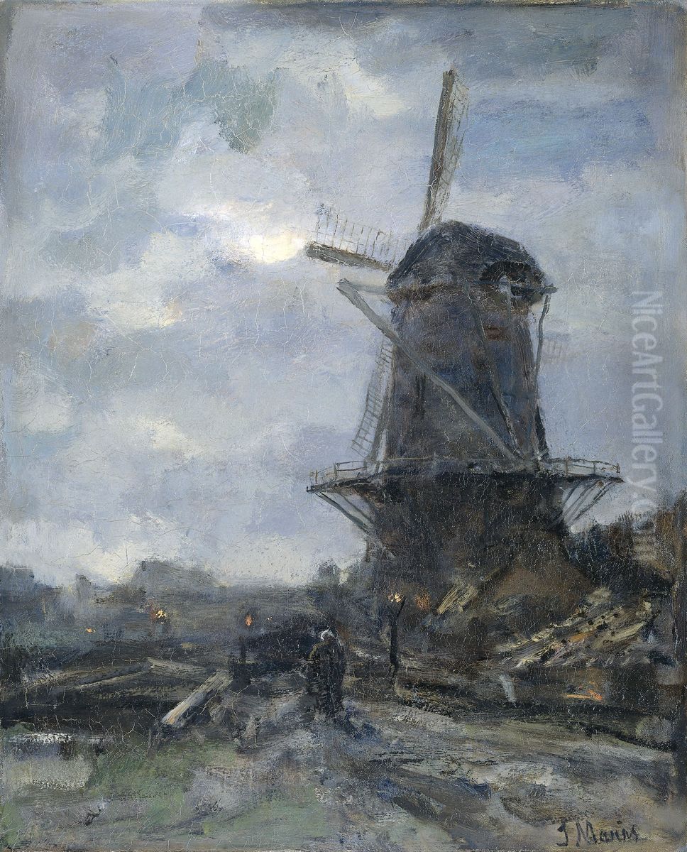 Molen bij maanlicht Oil Painting by Jacob Maris
