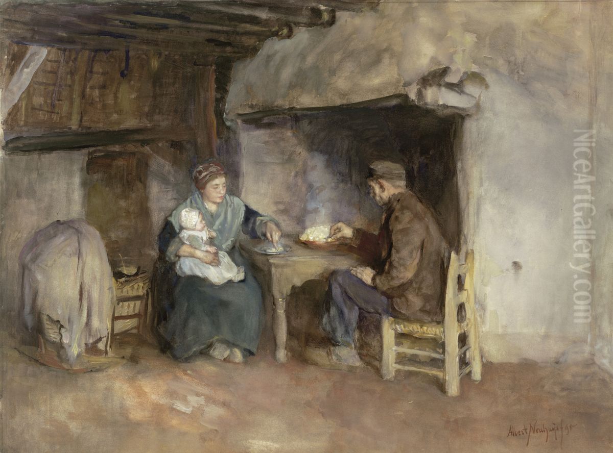 Middagmaal in een boerengezin Oil Painting by Albert Neuhuys