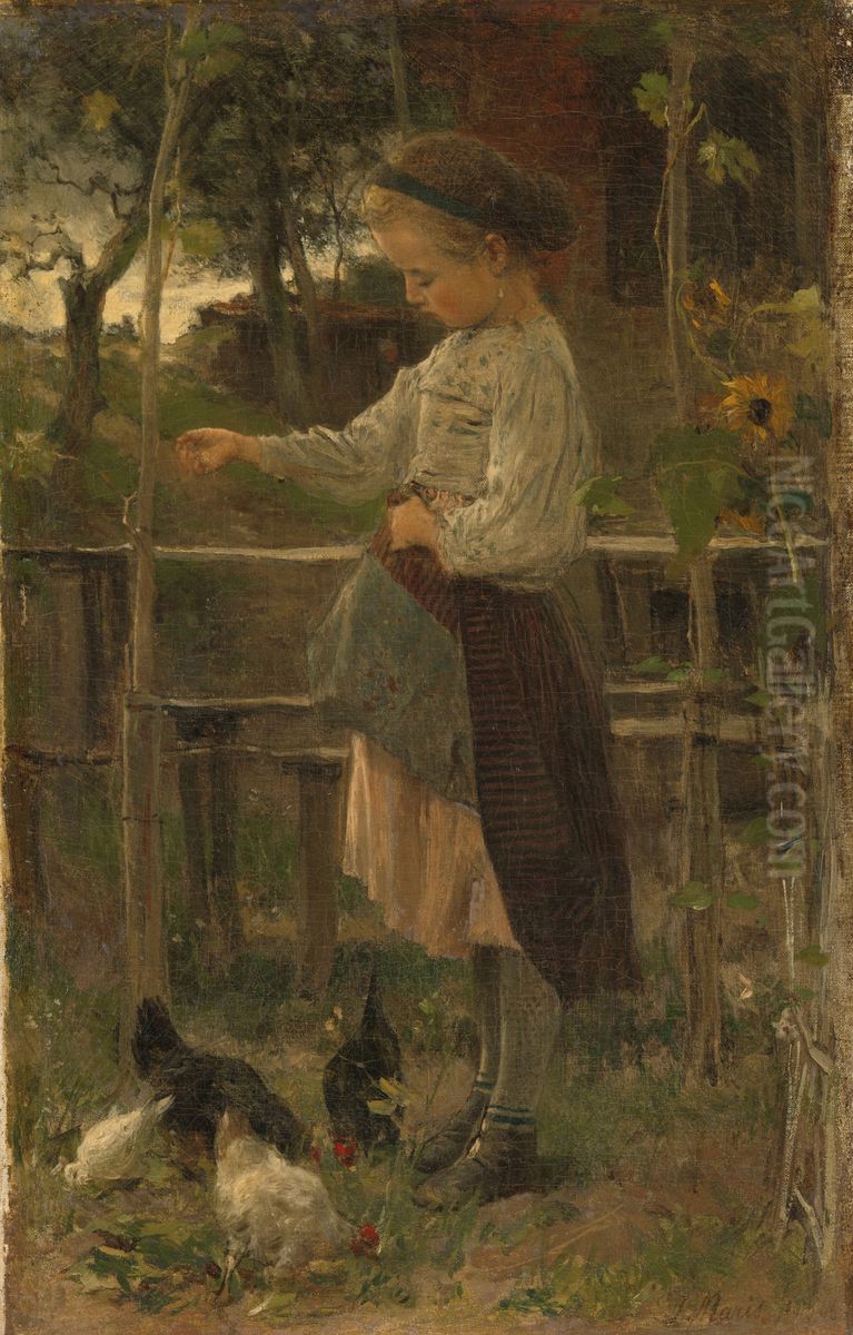 Feeding Chickens Oil Painting by Jacob Maris