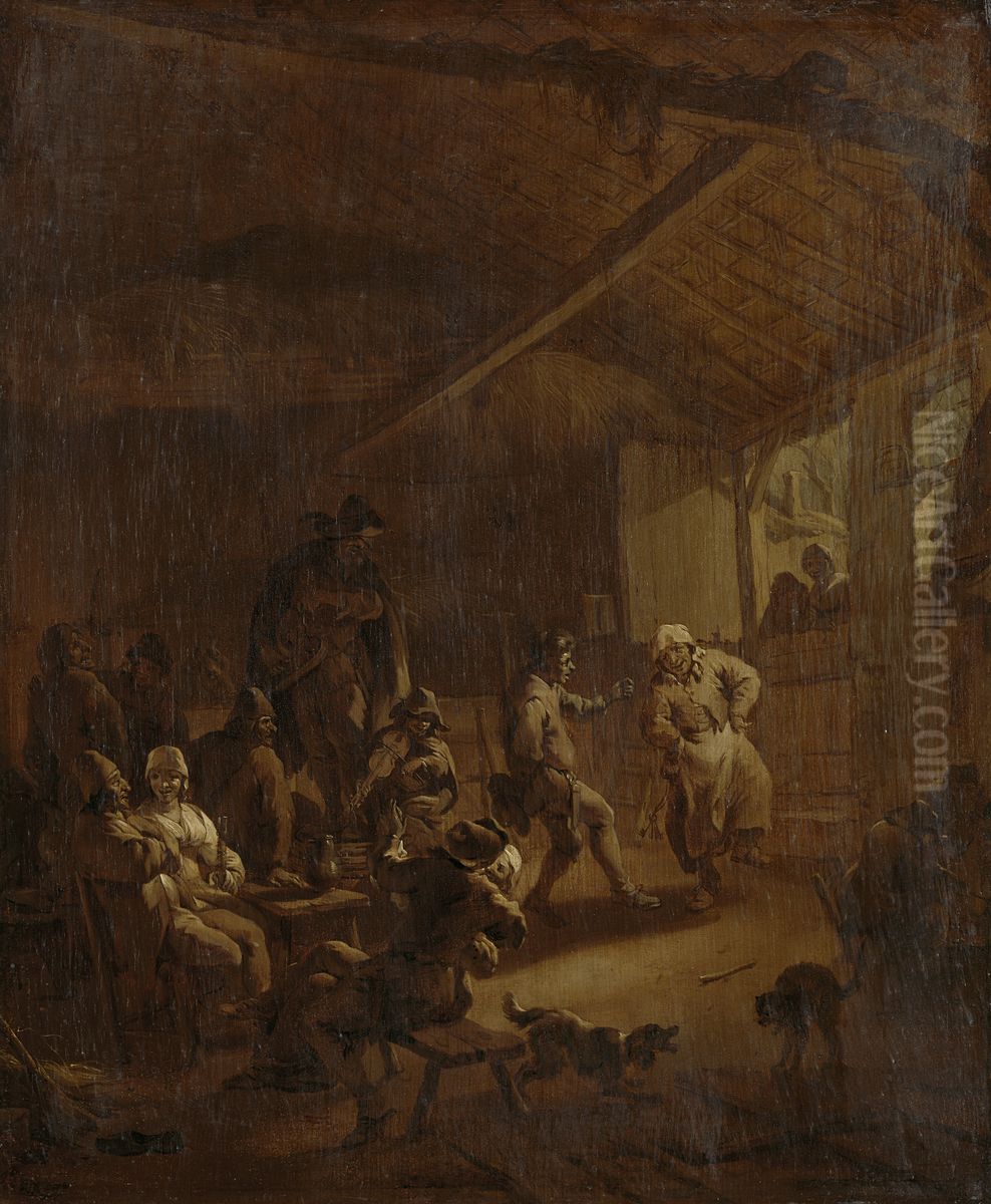 Dansende boeren in een schuur Oil Painting by Nicolaes Pieterszoon Berchem