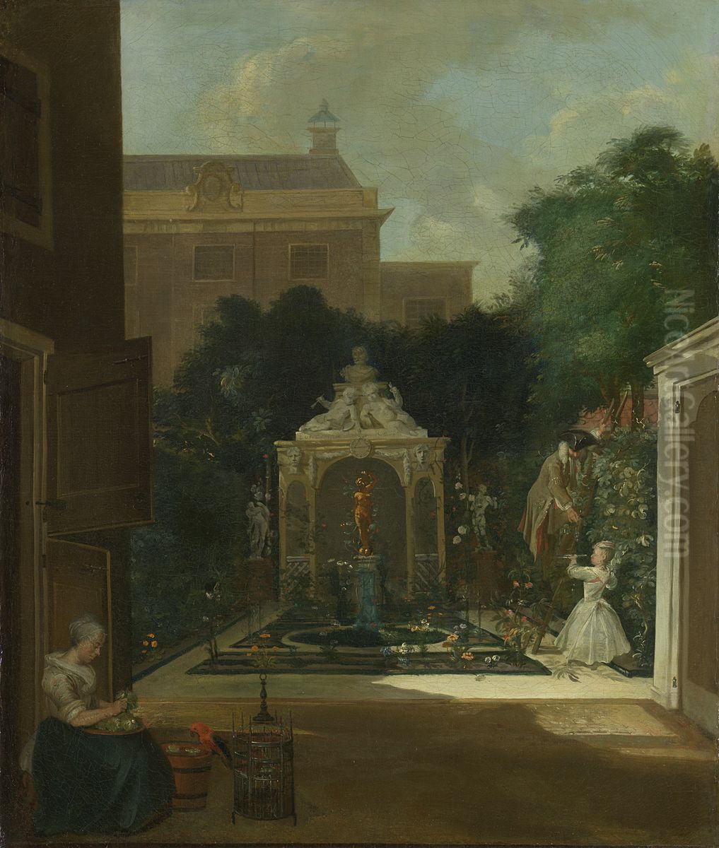 Een Amsterdamse stadstuin Oil Painting by Cornelis Troost Een Amsterdamse stadstuin Oil Painting by Cornelis Troost
