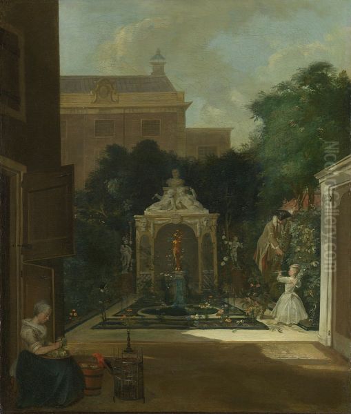 Een Amsterdamse stadstuin Oil Painting by Cornelis Troost