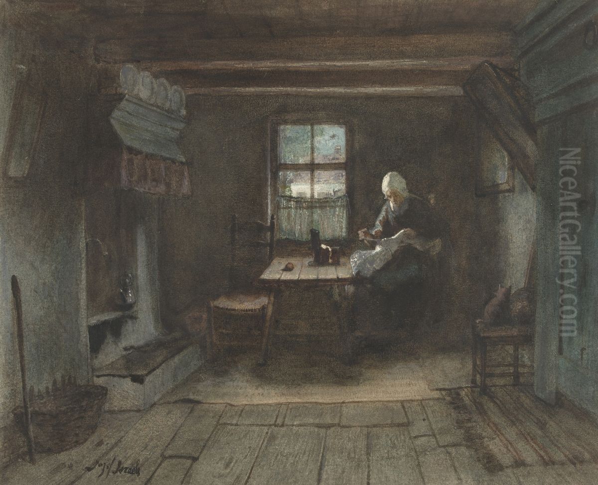 Interior of a Farm Oil Painting by Jozef Israels