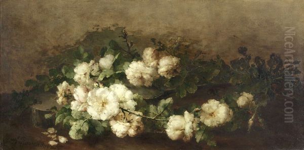 Stilleven met gitaar en rozen Oil Painting by Margaretha Roosenboom