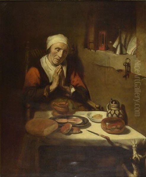 Oude vrouw in gebed Oil Painting by Nicolaes Maes