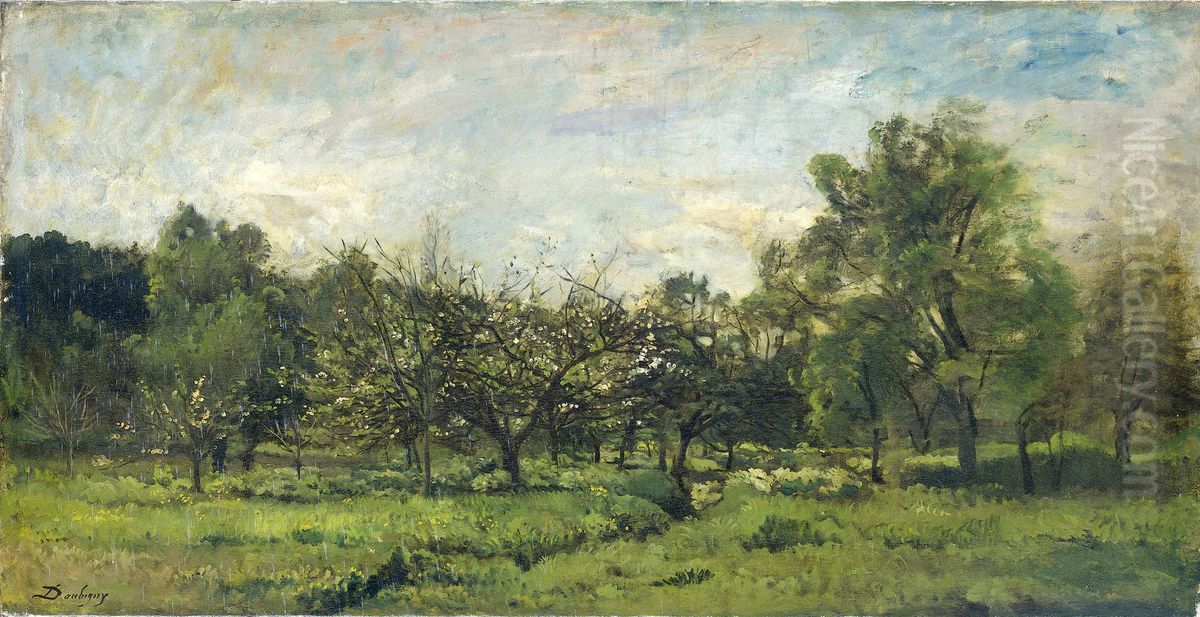 Orchard Oil Painting by Charles-Francois Daubigny