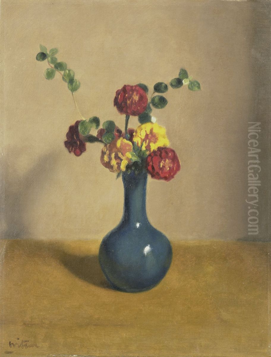 Afrikaantjes in een blauw vaasje Oil Painting by Willem Witsen