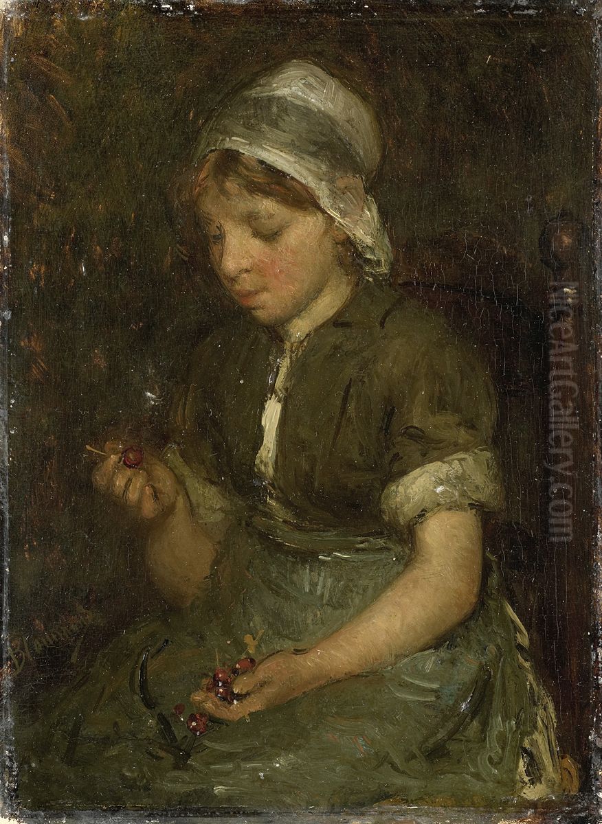 Girl with Cherries Oil Painting by Bernard Blommers