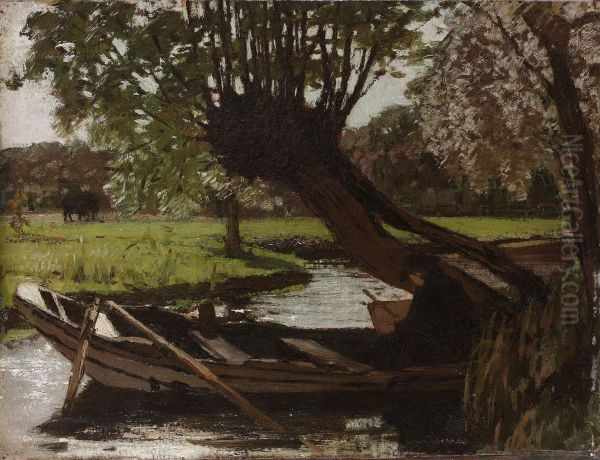 Boot met knotwilg Oil Painting by Matthijs Maris