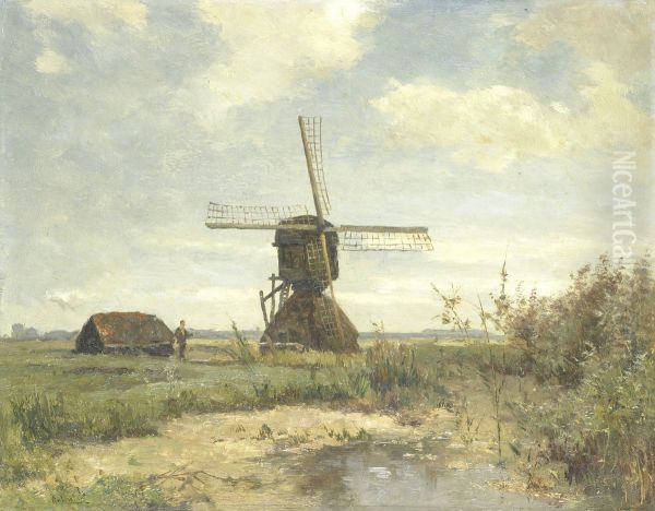 een molen aan een wetering Oil Painting by Paul Joseph Constantin Gabriel
