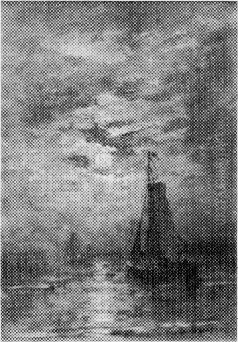 Maneschijn op zee Oil Painting by Hendrik Willem Mesdag