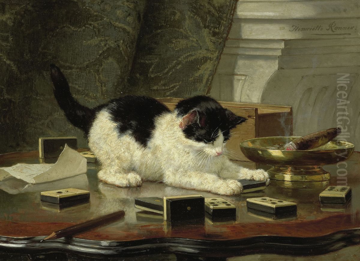 Kitten's Game Oil Painting by Henriette Ronner-Knip
