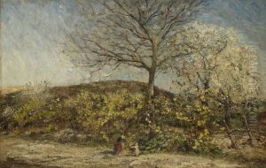 Landschap met bloeiende boomgaard Landschap met bloeiende boomgaard