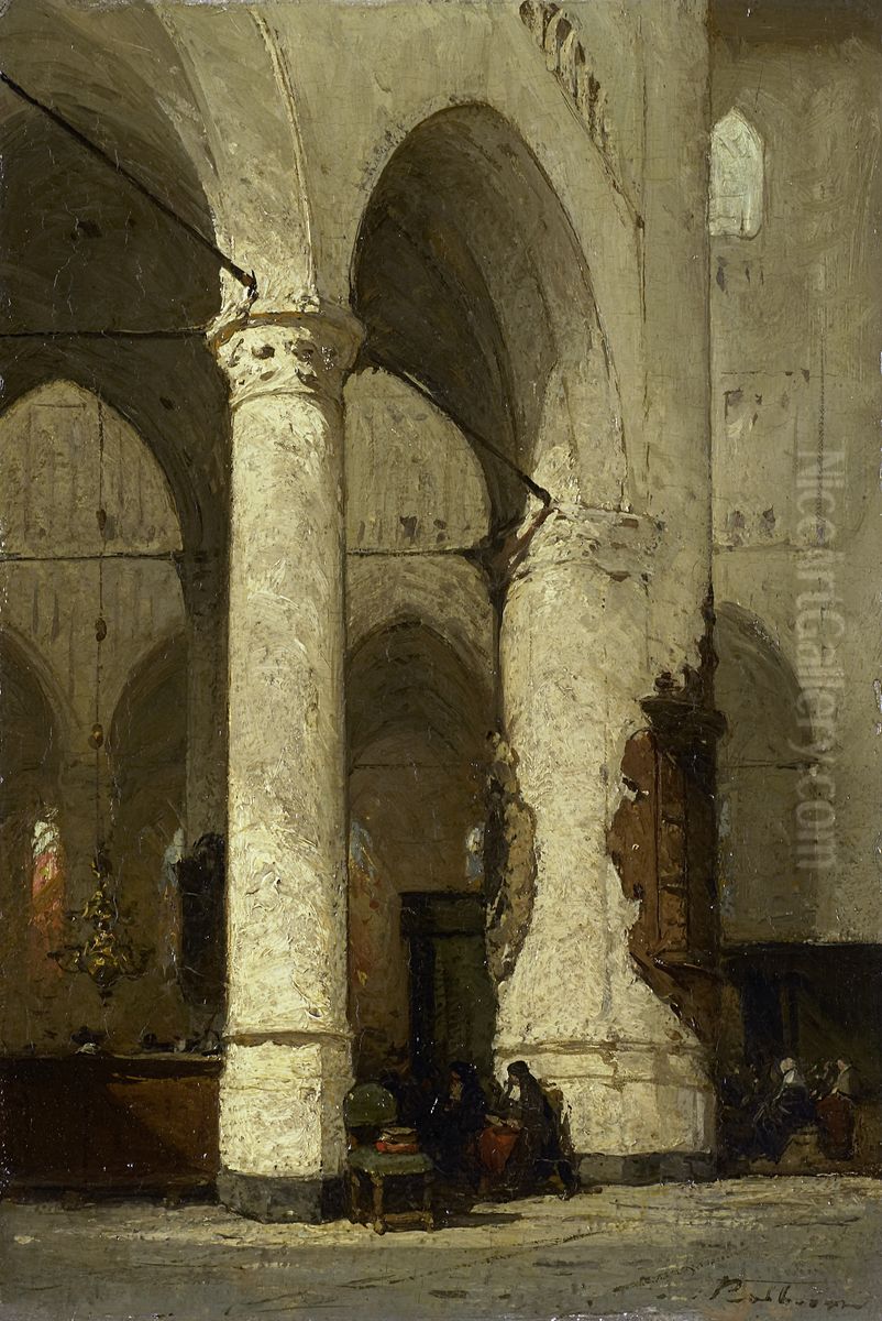 Interior of the Hooglandse Kerk in Leiden Oil Painting by Johannes Bosboom