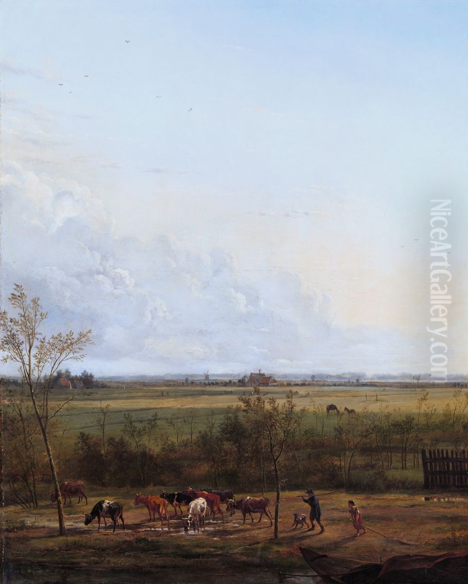 Vergezicht over de weiden bij 's-Graveland Oil Painting by Pieter Gerardus Van Os