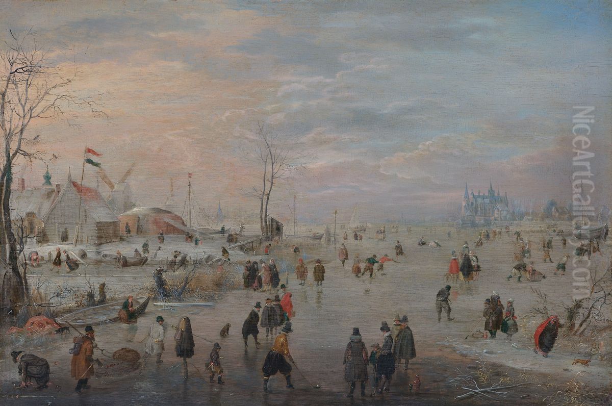 Enjoying the Ice Oil Painting by Hendrick Avercamp