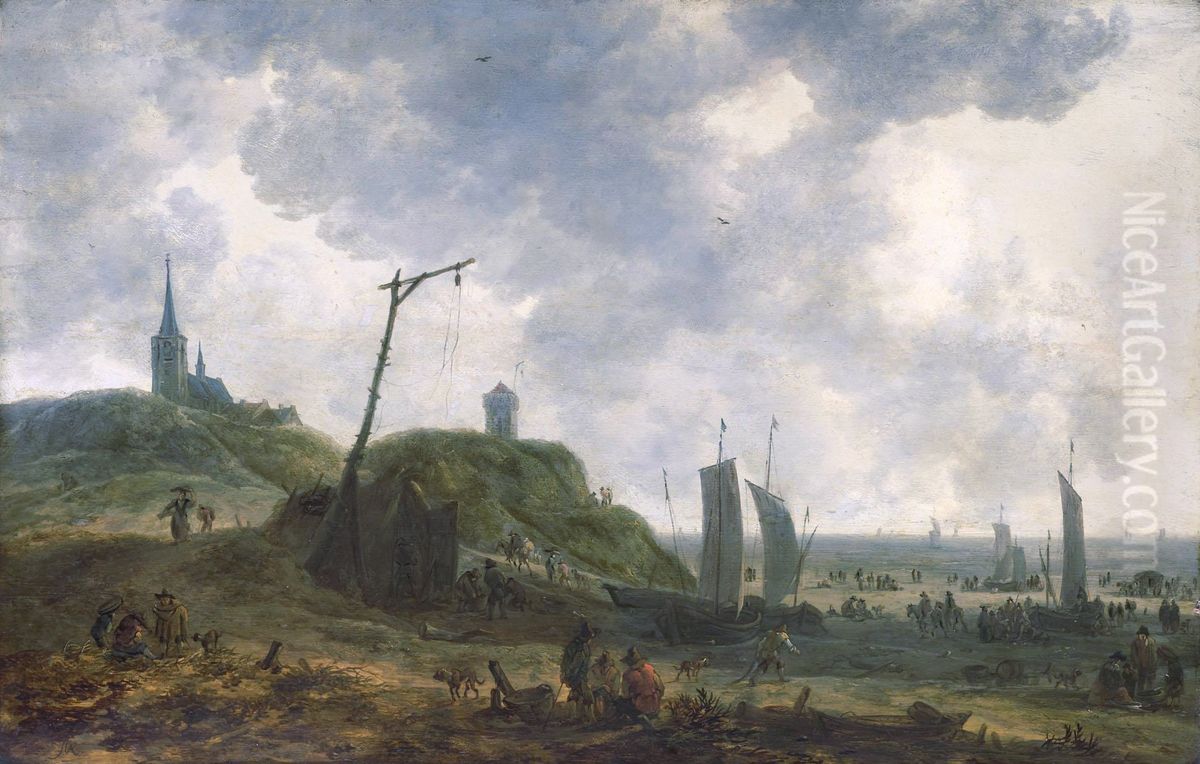 The Beach at Katwijk Oil Painting by Adriaen Van Der Cabel