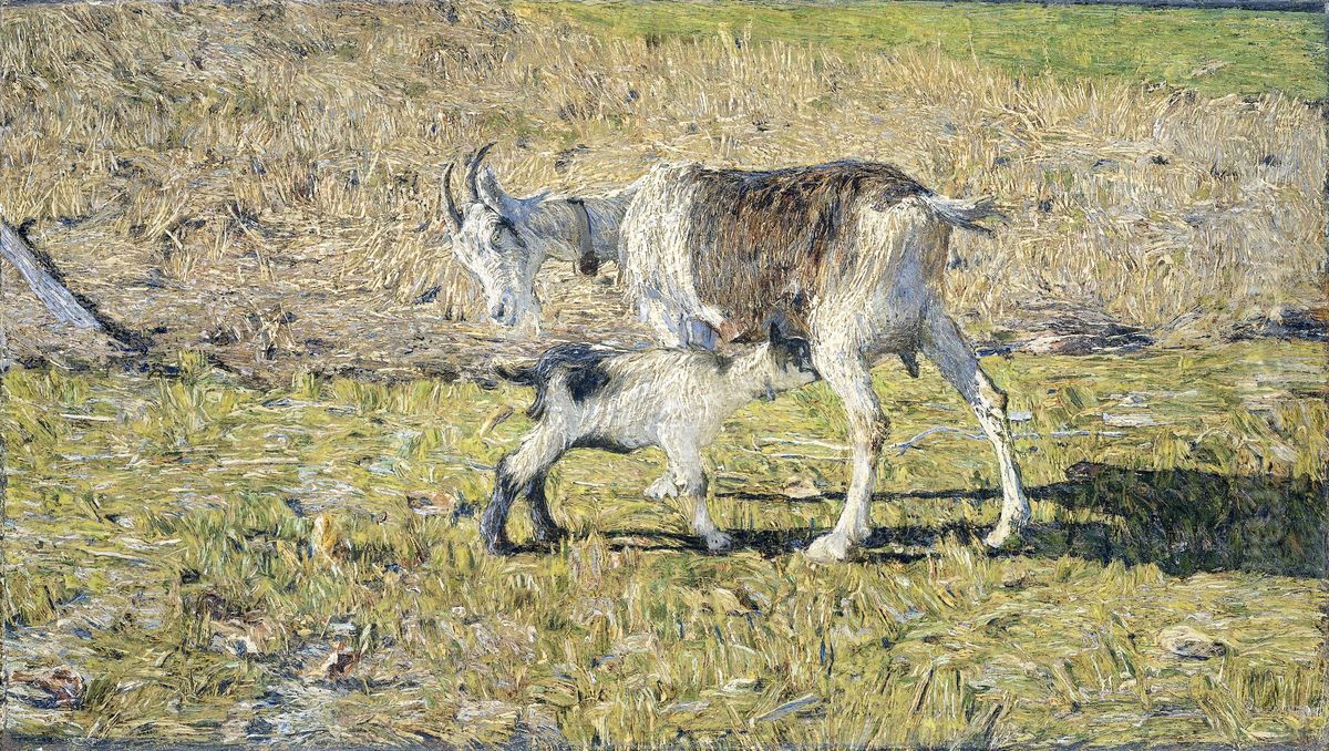 Een geit met haar jong Oil Painting by Giovanni Segantini