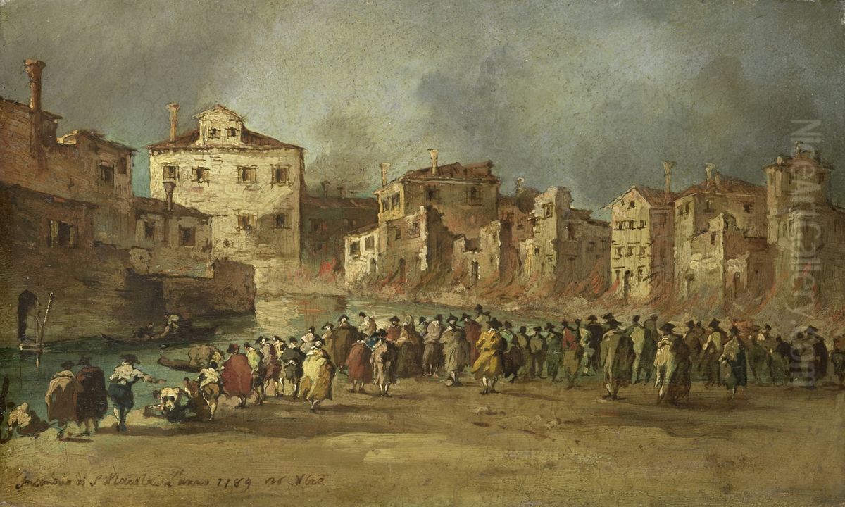 The Fire in the San Marcuola Quarter of Venice, 28 November 1789 Oil Painting by Francesco Guardi