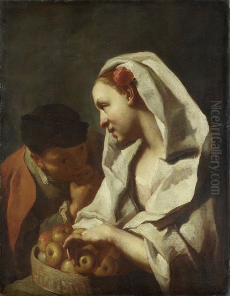 Girl Selling Fruit Oil Painting by Domenico Maggiotto