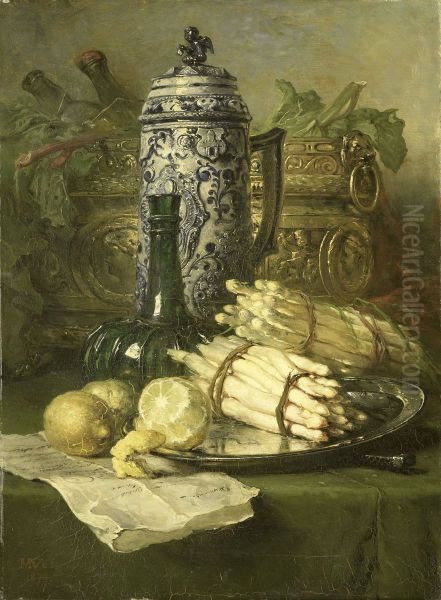 Stilleven met kan van steengoed Oil Painting by Maria Vos