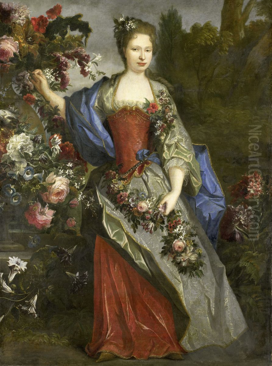 Portrait of a Woman, according to tradition Marie Louise Elisabeth d'Orleans, Duchess of Berry, as Flora Oil Painting by Nicolas de Largilliere