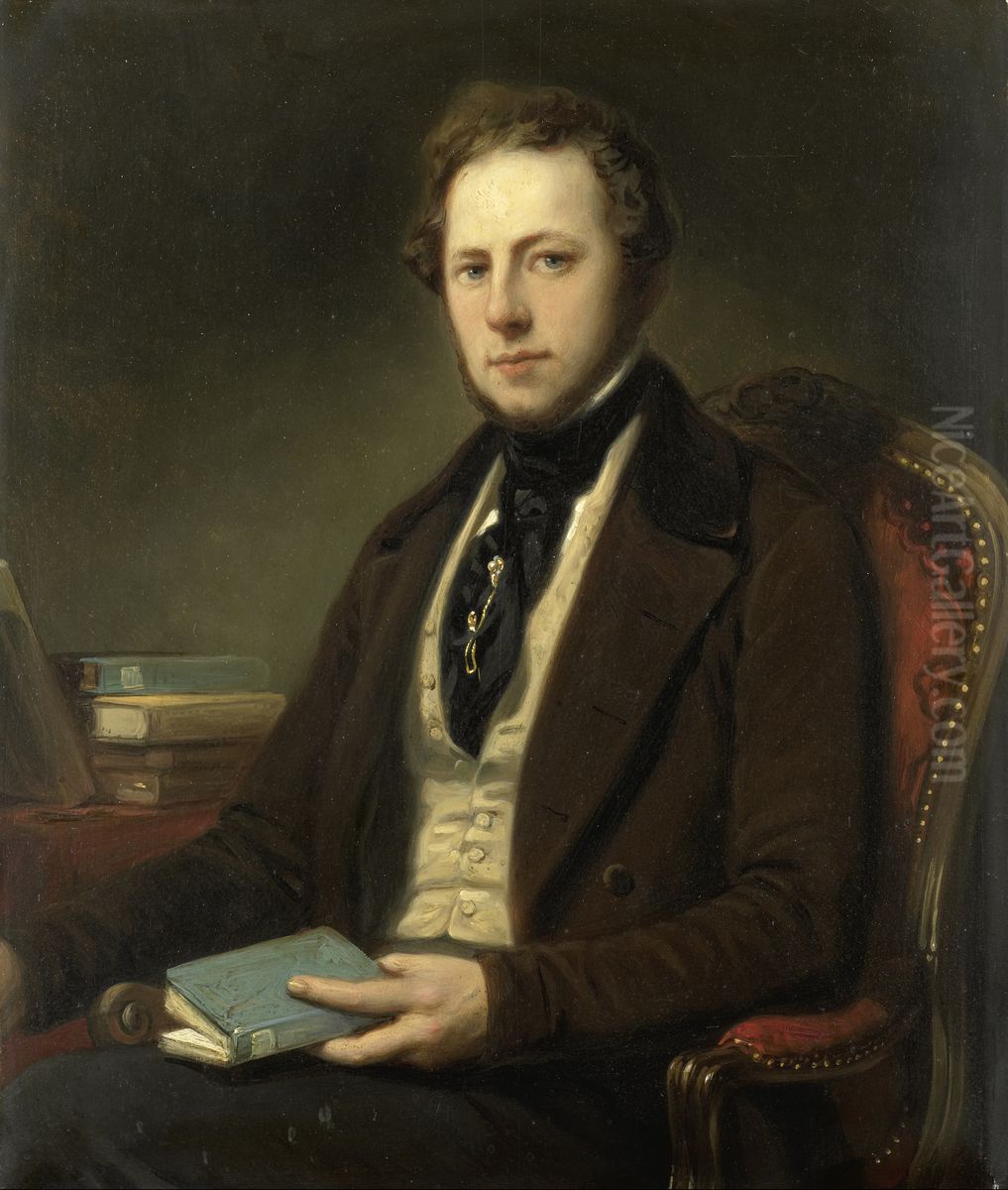 Portret van een man, misschien Petrus Augustus de Genestet (1829-61), dichter Oil Painting by Nicolaas Pieneman