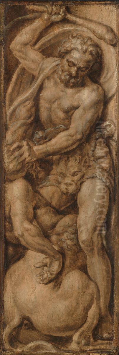Hercules vernietigt de centaur Nessus Oil Painting by Maarten Van Heemskerck