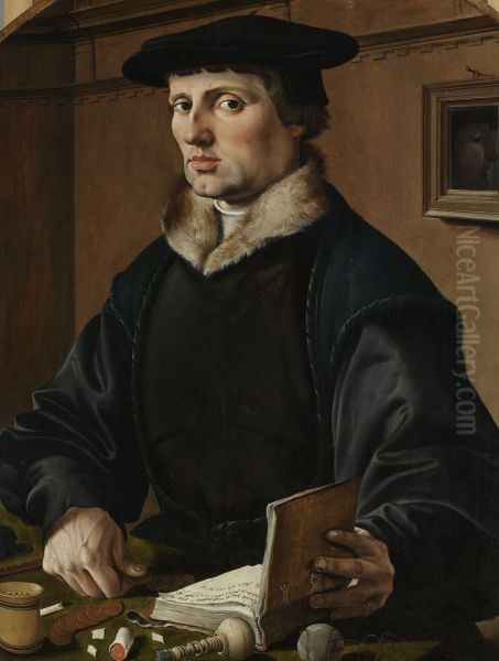 Portrait of (possibly) Pieter Gerritsz Bicker, pendant of (possibly) his wife Anna Codde Oil Painting by Maarten Van Heemskerck