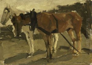 A Brown and a White Horse in Scheveningen