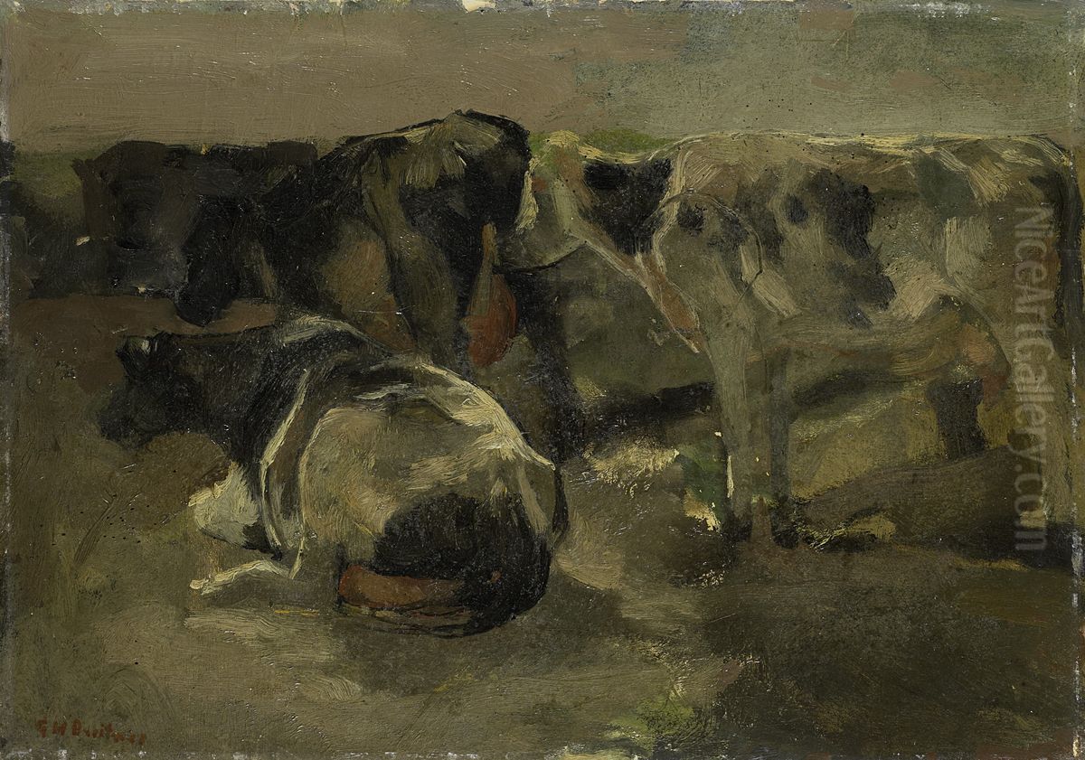 Four Cows Oil Painting by George Hendrik Breitner