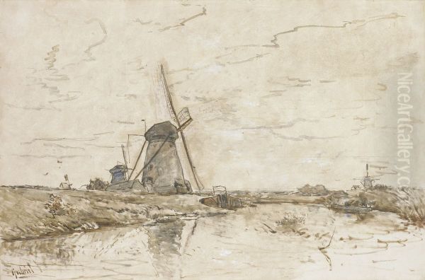 Landschap met molens Oil Painting by Paul Joseph Constantin Gabriel