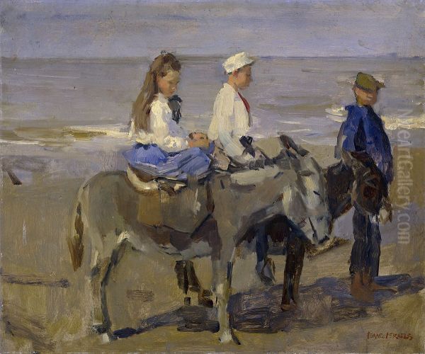Junge und Madchen auf Eseln Oil Painting by Isaac Lazarus Israels