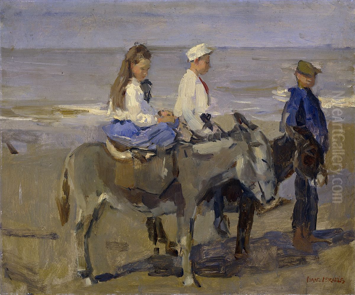 Boy and Girl on Donkeys Oil Painting by Isaac Lazarus Israels