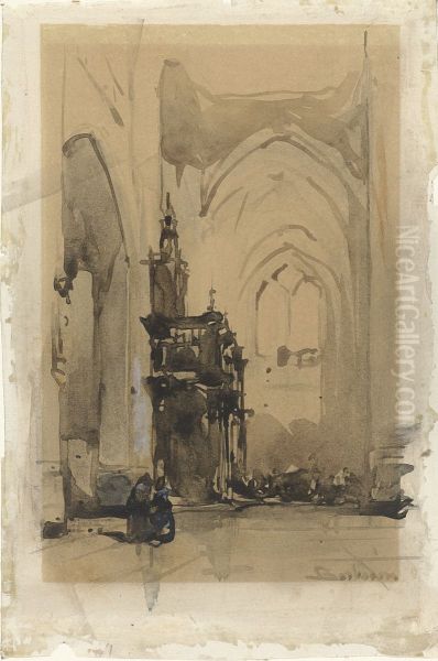 View of the Rood Screen of St John's Cathedral in 's-Hertogenbosch Oil Painting by Johannes Bosboom