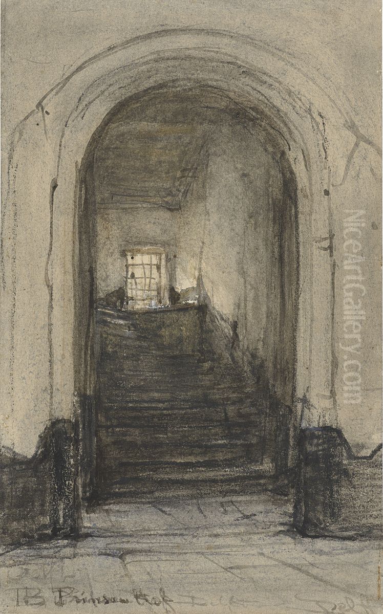 The stairs in the Prinsenhof in Delft, where in 1584 prince William I was murdered Oil Painting by Johannes Bosboom