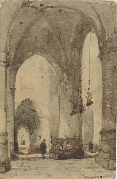 Interior of the Sint-Bavokerk in Haarlem Oil Painting by Johannes Bosboom
