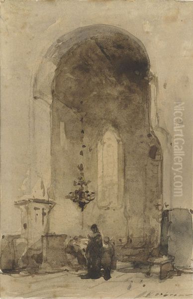 Interior of the Geertekerk in Utrecht Oil Painting by Johannes Bosboom