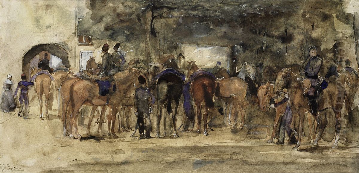 Cavalry Resting on a Square Oil Painting by George Hendrik Breitner