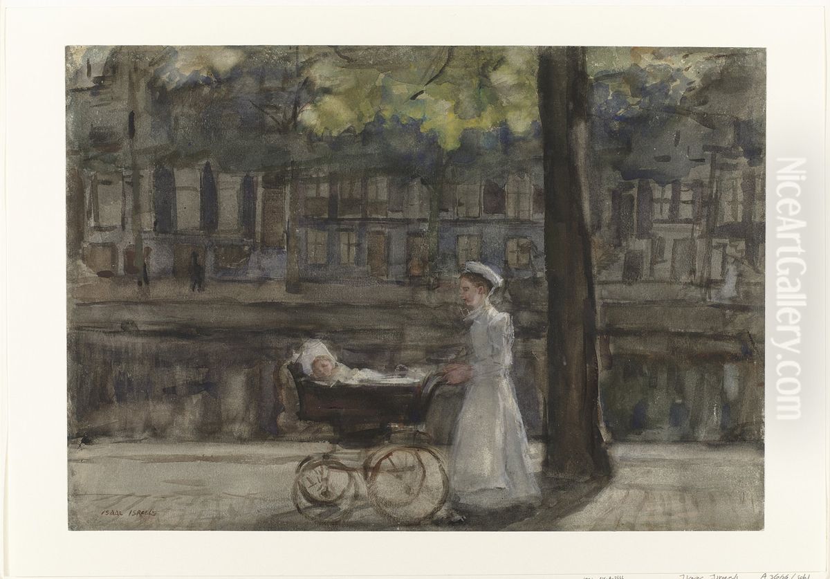 Dienstmeisje met kinderwagen Oil Painting by Isaac Lazarus Israels