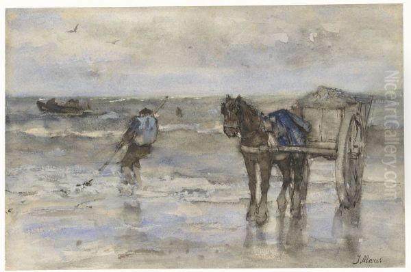 Schelpenvisser op het strand Oil Painting by Jacob Maris