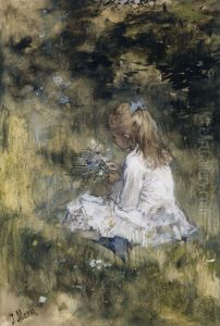 Daughter of Jacob Maris with Flowers in the Grass