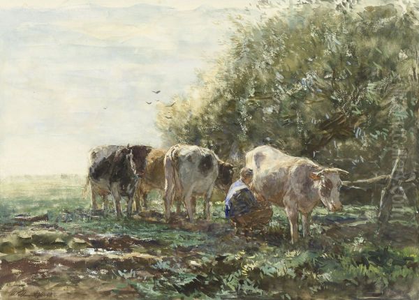 De melkbocht Oil Painting by Willem Maris