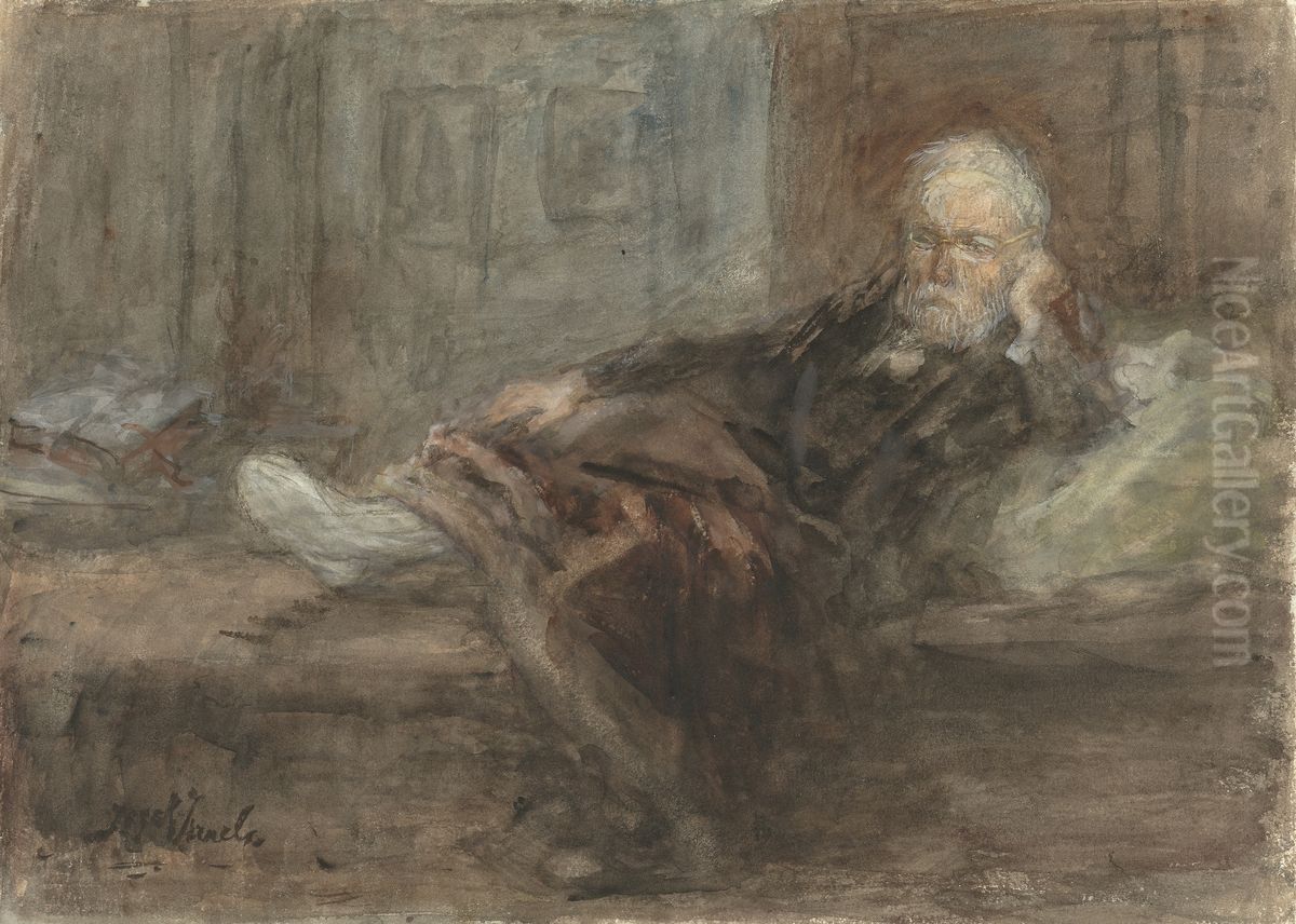 Self Portrait with Injured Foot Oil Painting by Jozef Israels Self Portrait with Injured Foot Oil Painting by Jozef Israels