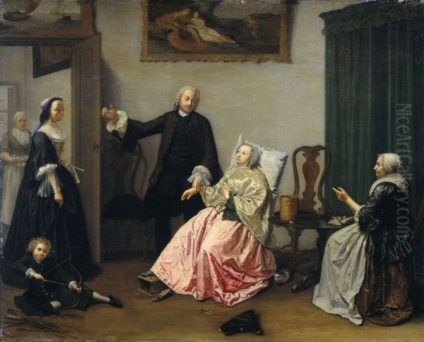 Het doktersbezoek Oil Painting by Elisabeth Geertruida Wassenbergh