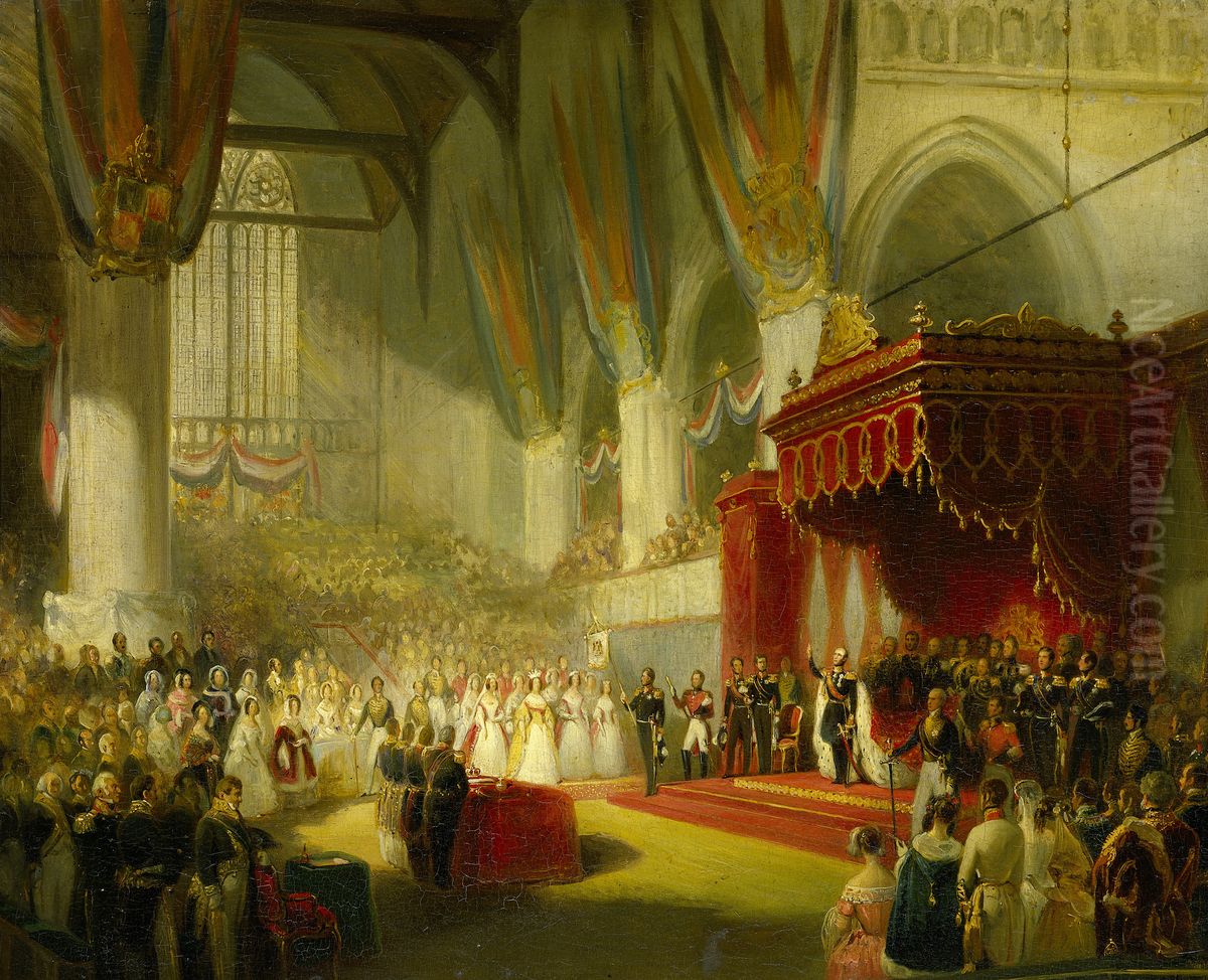 De inhuldiging van koning Willem II in de Nieuwe Kerk te Amsterdam, 28 november 1840 Oil Painting by Nicolaas Pieneman
