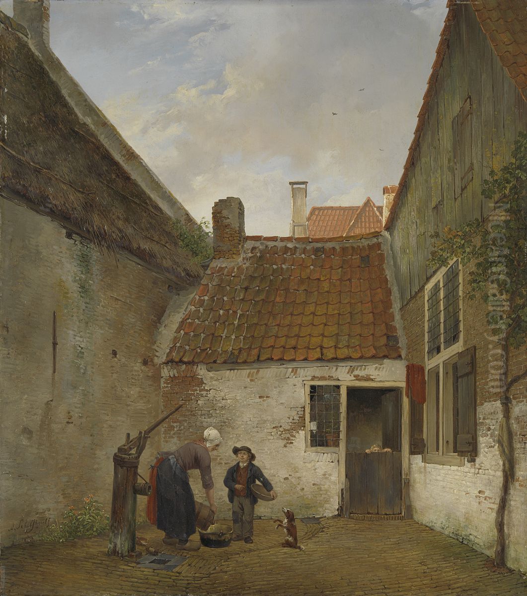Binnenplaatsje Oil Painting by Andreas Schelfhout
