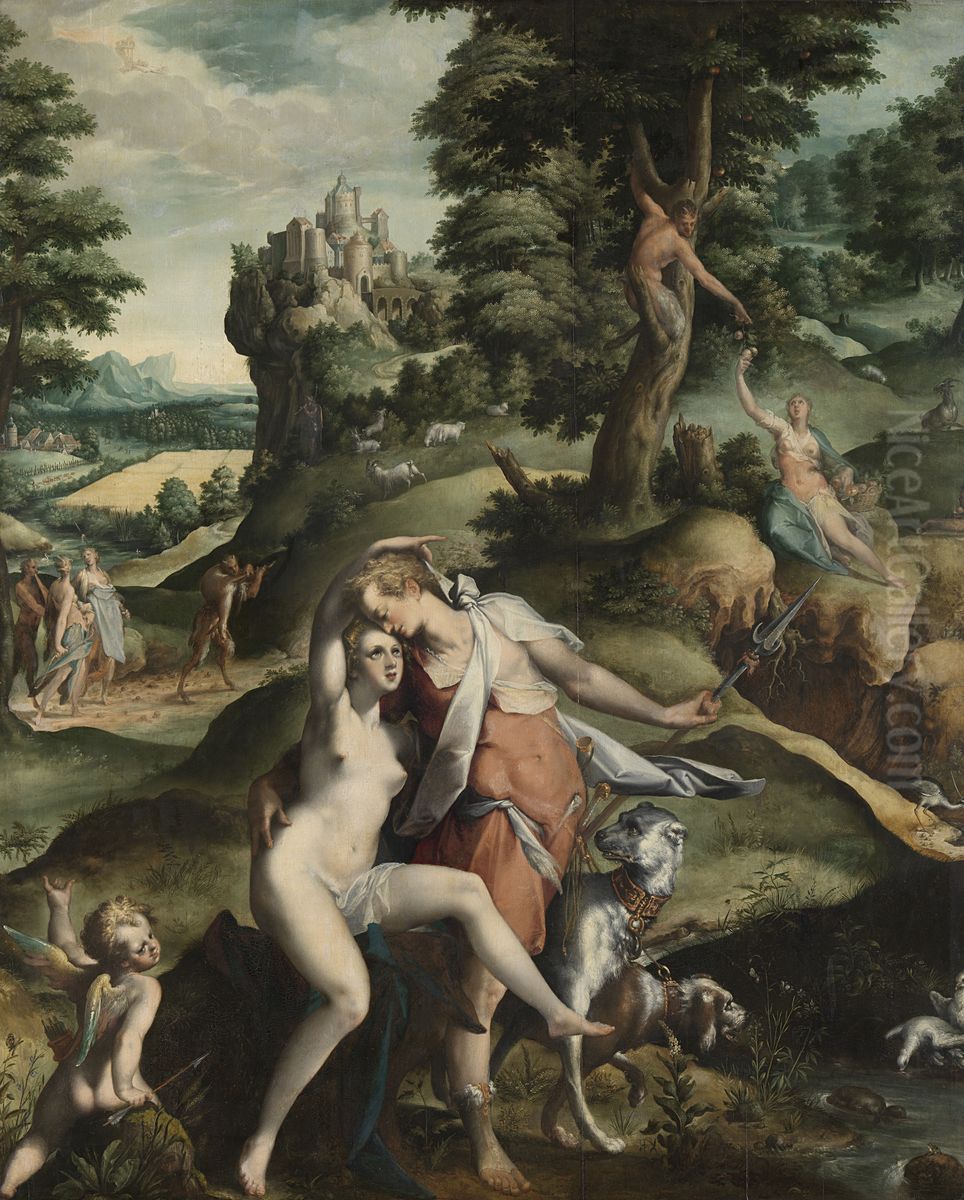 Venus en Adonis Oil Painting by Bartholomeus Spranger